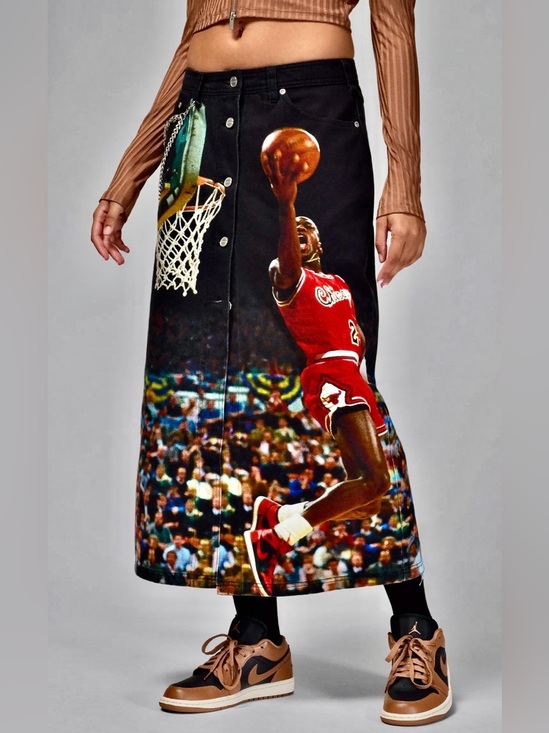 Jordan Dresses & Skirts - Jordan Black Graphic A-Line Skirt with Red Basketball Print stone washed
